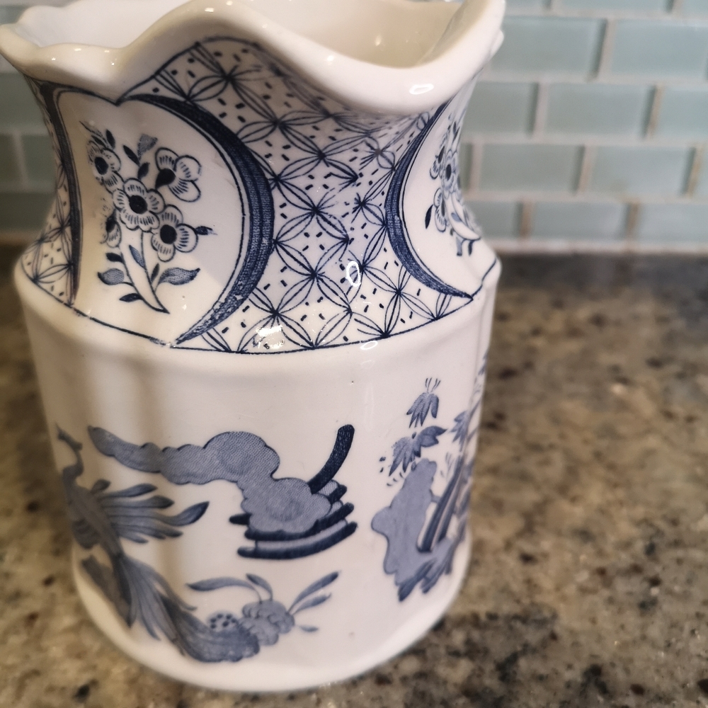 Antique 5" Old Chelsea Furnivals Blue Transferware Pitcher Made In England - Picture 8 of 9